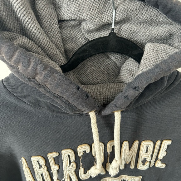 Abercrombie & Fitch Men's Navy Blue Hoodie Washed Distressed Vintage Y2K Large - Picture 4 of 13